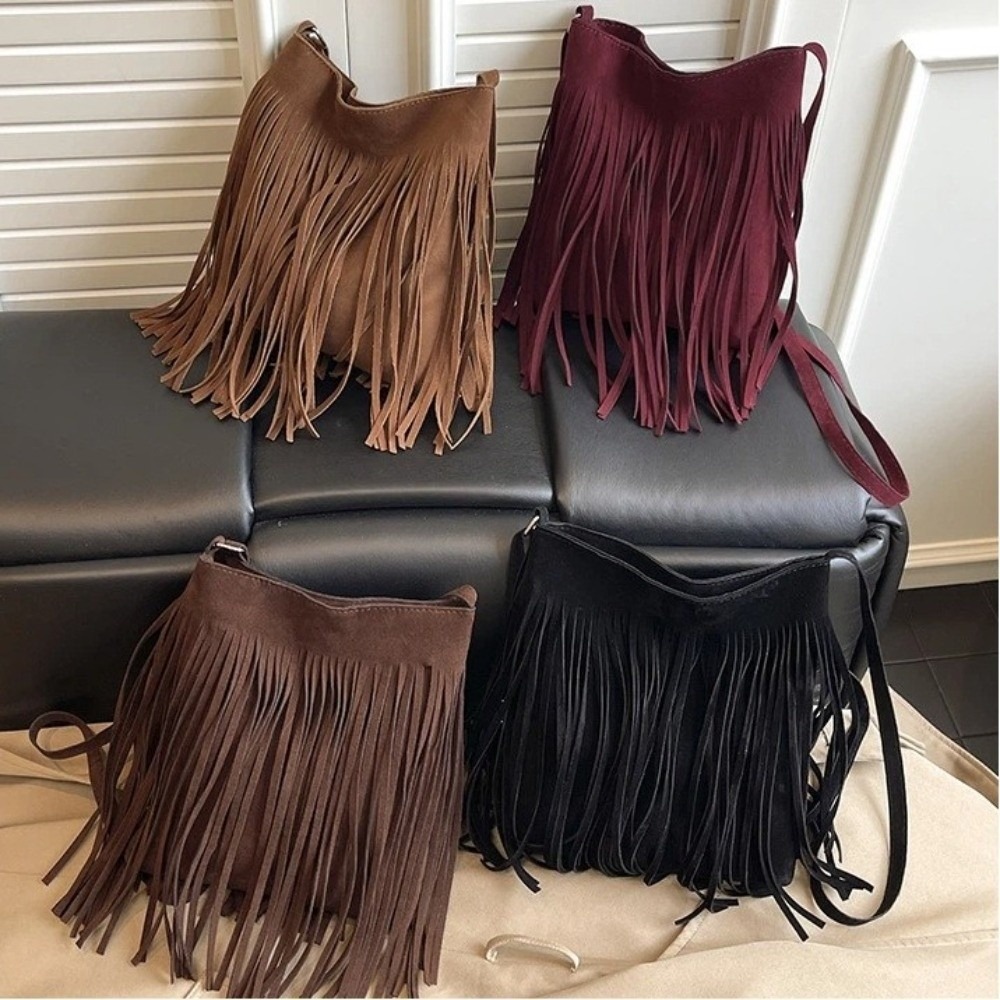 Fashion Suede Fringe Crossbody - Bucket Bag Suede review and price