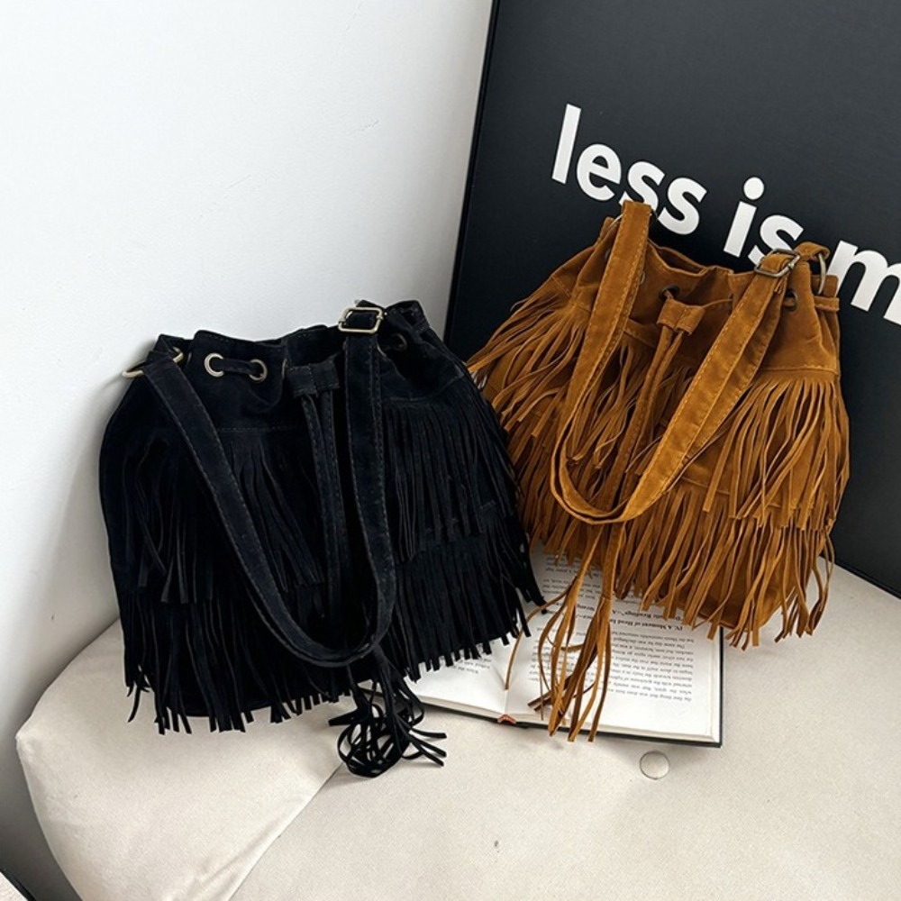 Korean Style Tassel Shoulder B - Bucket Bag Suede review and price
