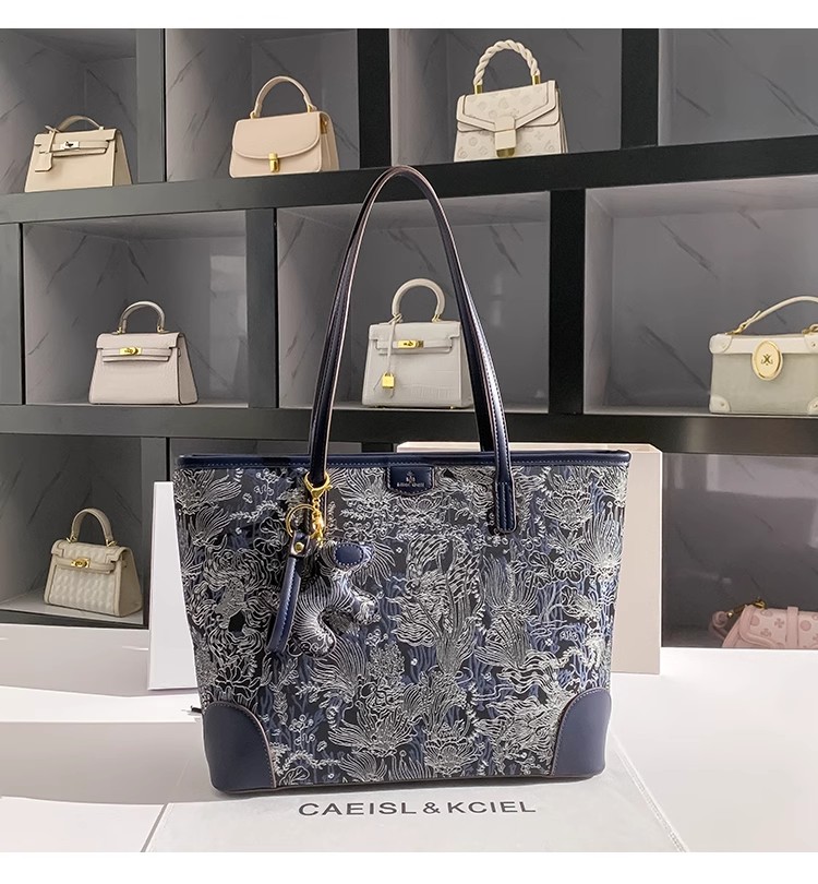 Large Capacity Blue Color Embr - Bucket Bag Suede review and price