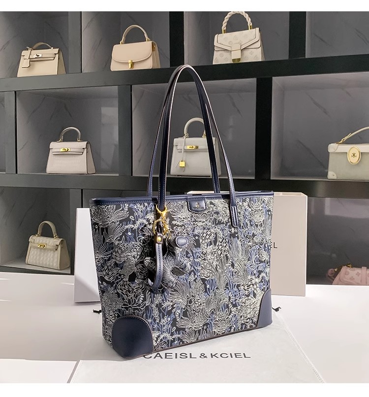 Large Capacity Blue Color Embr - Bucket Bag Suede review and price