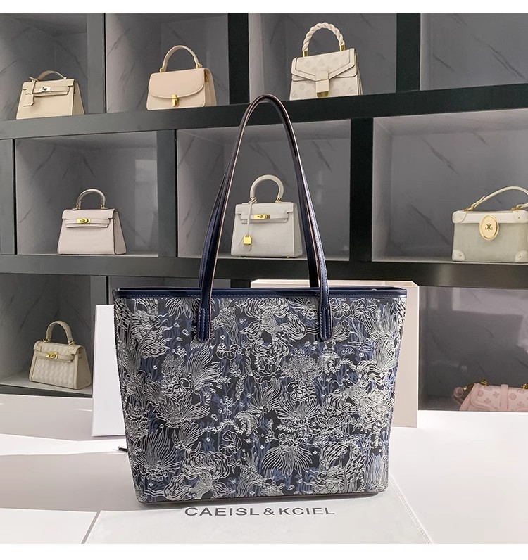 Large Capacity Blue Color Embr - Bucket Bag Suede review and price