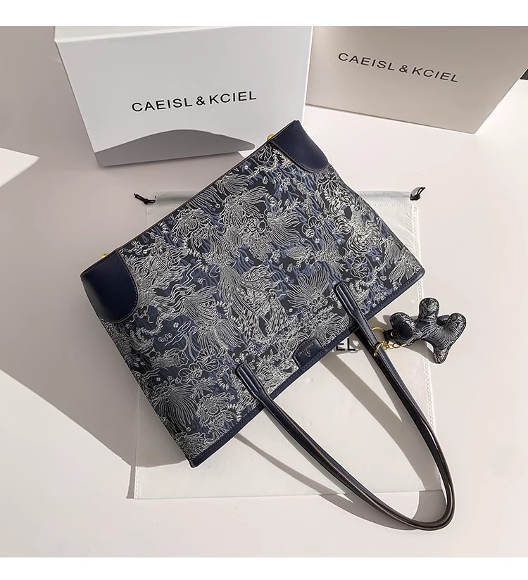 Large Capacity Blue Color Embr - Bucket Bag Suede review and price